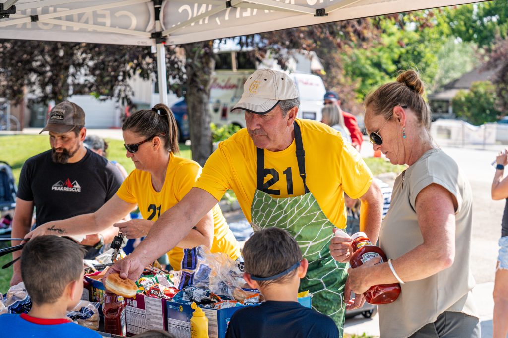Giving food out 
